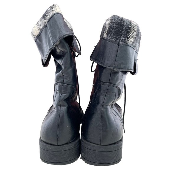 Robert Wayne Black Pleather Cap Toe Fold Top Combat Ankle Boot Womens 8.5 Casual - Picture 8 of 11
